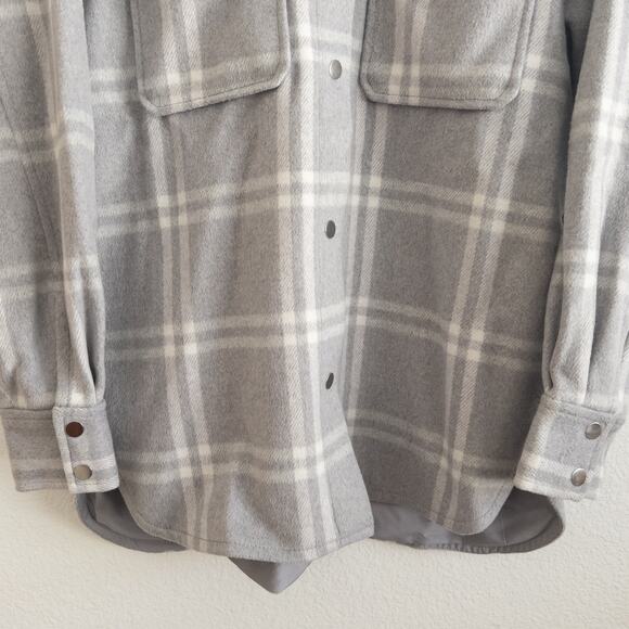 H&M Gray Plaid Felt Button Down Shirt Shacket Jacket Size XS - Picture 5 of 9